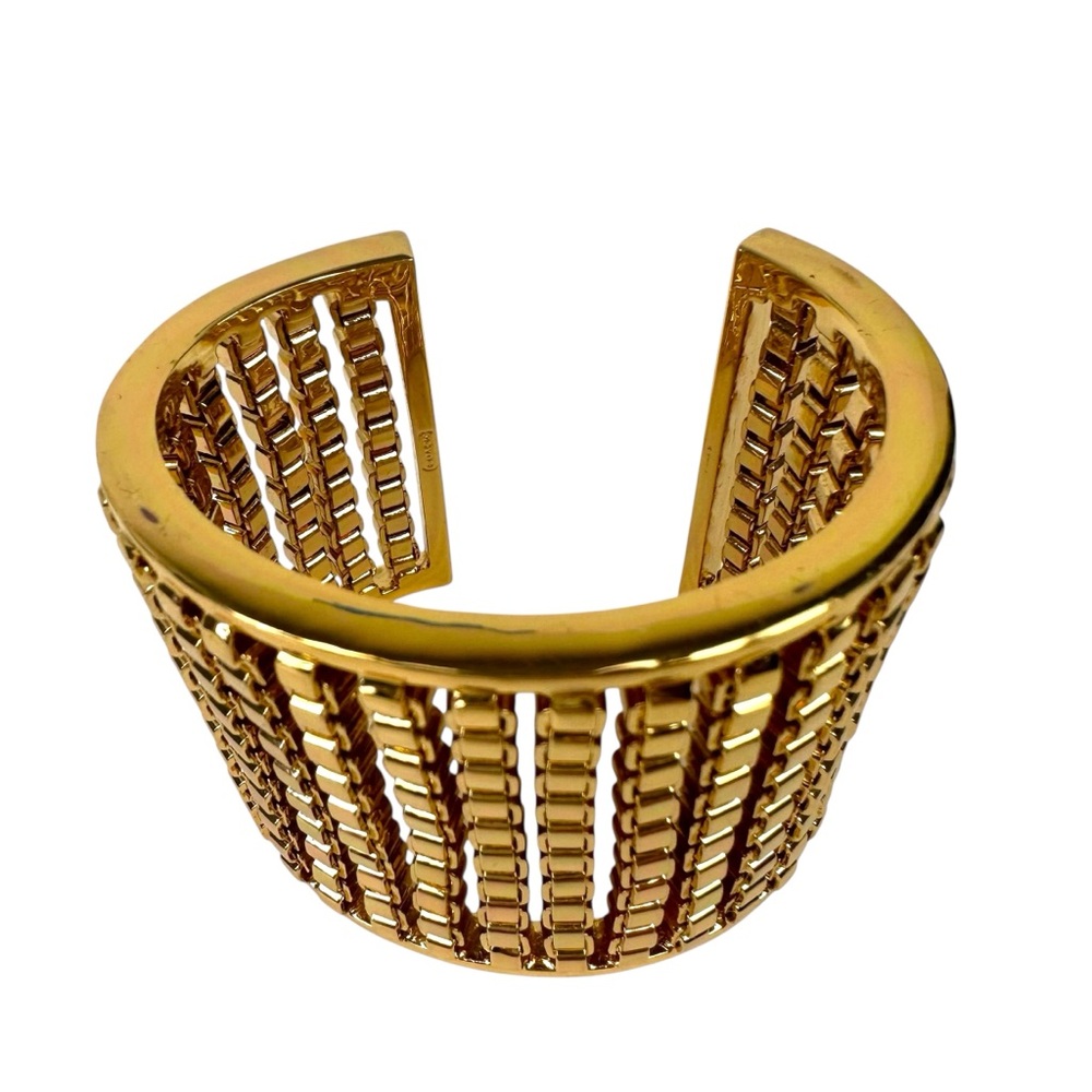 Coach Chunky Box Chain Gold Tone Wide Cuff Bracelet Statement Open Bangle - Picture 5 of 10
